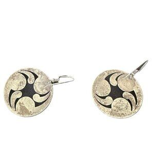 Vintage Sterling Silver Southwestern Style Circle Cutout Earrings 1.25 Inch